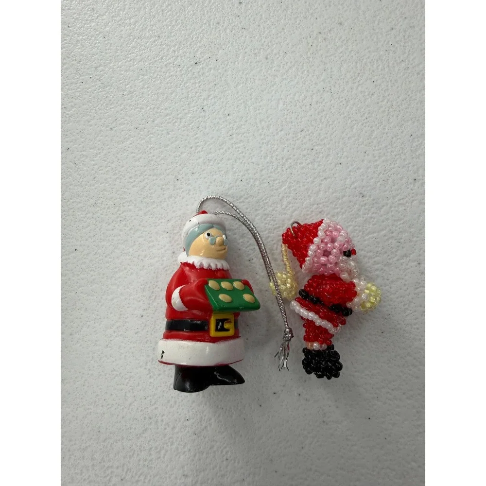 Vintage Mrs Claus Topps 2001 Beaded Santa Christmas Ornaments Set Holiday Decor